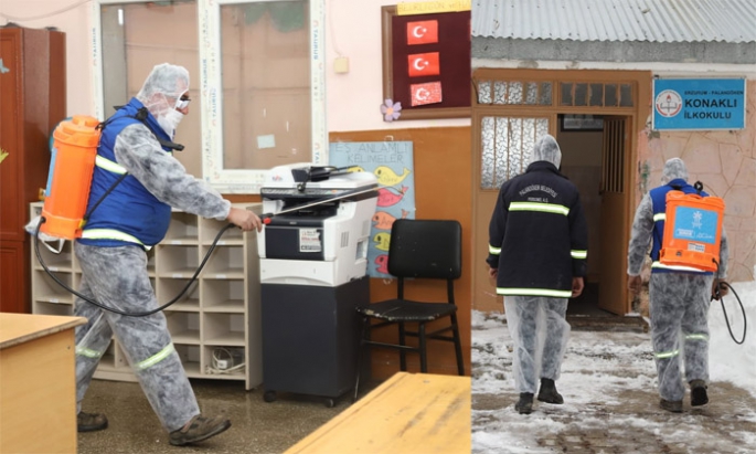 Palandöken’de köy okulları dezenfekte edildi